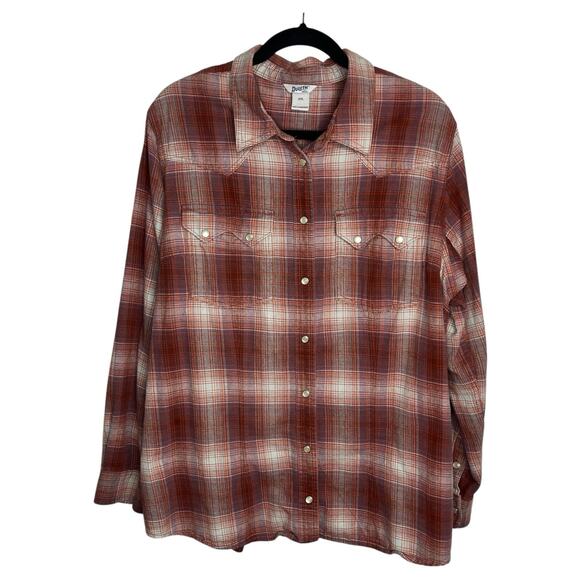 Duluth Trading Co Shirt Women's XXL Red Free Swingin' Flannel Western Plaid - Picture 1 of 9